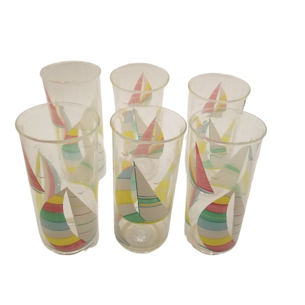 Culver Windward Lot of 6 Vintage Acrylic Cups Tumblers Iced Tea Sail Boat 16oz